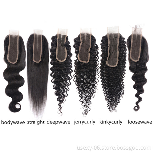 Usexy Virgin Human Hair Weave Bundles With Lace Closure Mink Brazilian Remy Hair Closure 4x4 5x5 6x6 7x7 HD Swiss Lace Closure